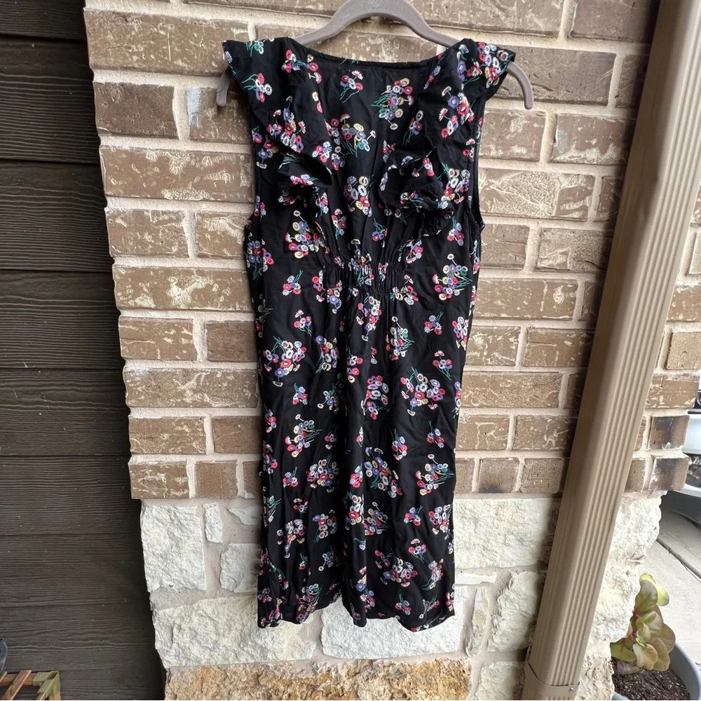 Pins and Needles Black Floral Sleeveless Ruffle Collar Mini Dress, Small - Picture 2 of 8